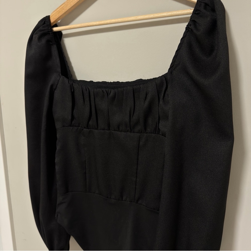 Princess Polly Laura Bodysuit Black Puff Long Sleeve Square Neck - Picture 6 of 6